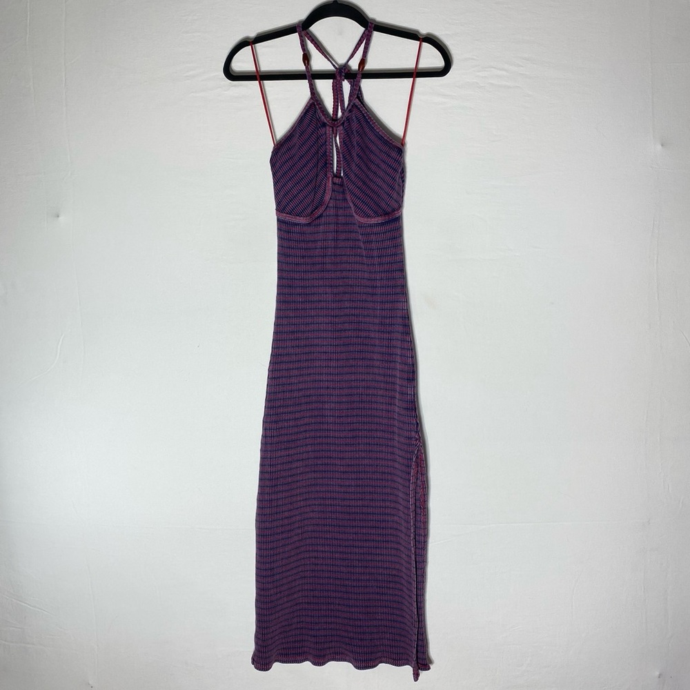 Free People Purple Red Striped Halter Top Maxi Dress S Boho Festival Grunge